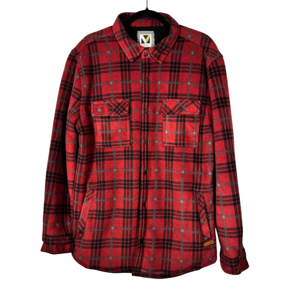 Voyager Mens Red Plaid Fleece-Lined Button-Up Shirt Jacket Size M